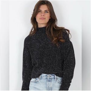 IRO Paris Clervy Metallic Mockneck‎ Relaxed Fit Sweater Black Silver Large NWT